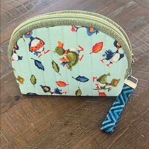 Patterned Cosmetic Bag with Green and Blue Accents